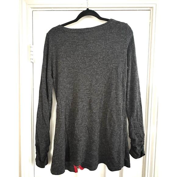 PATRIZIA LUCA Milano Gray Zipper-Detail Tunic Sweater Top Ruched Sleeve - Sz M - Picture 5 of 5